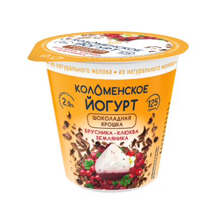 Йогурт «Коломенское» с шоколадной крошкой и наполнителем «Брусника-клюква-земляника» с мдж 2,9%