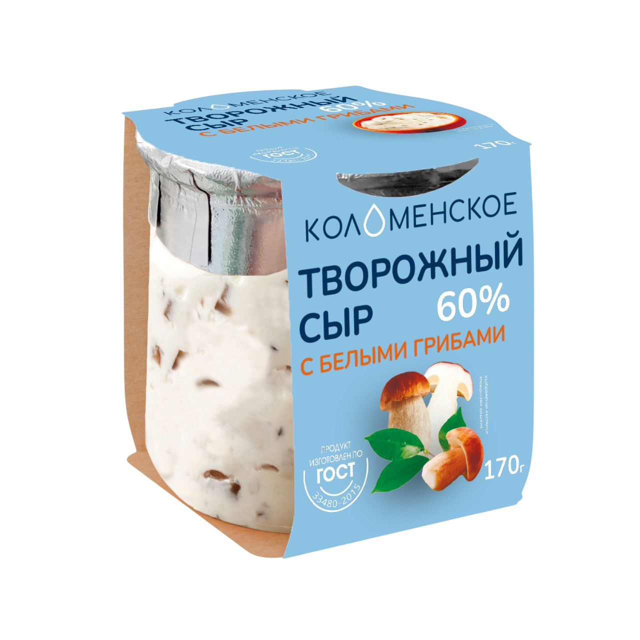 Сыр творожный «Коломенский» с белыми грибами, м.д.ж. в сухом веществе 60%, 170 г 