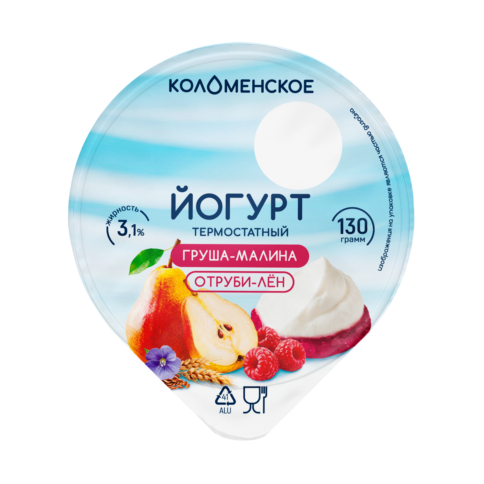 Йогурт «Коломенское» термостатный с наполнителем «Груша-малина-отруби-лён» с мдж 3,1%