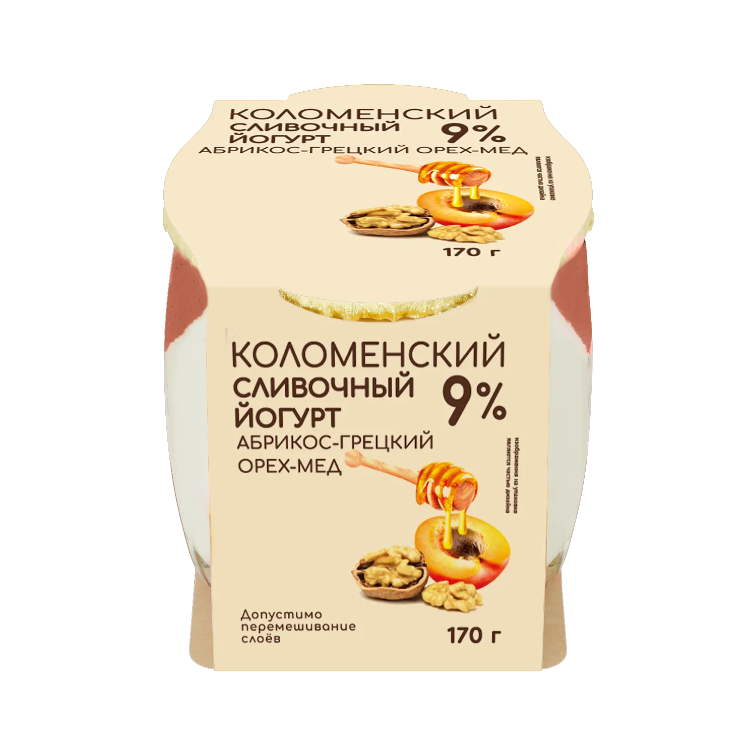 Йогурт «Коломенское» сливочный с наполнителем «Абрикос - грецкий орех - мёд» с массовой долей жира 9%