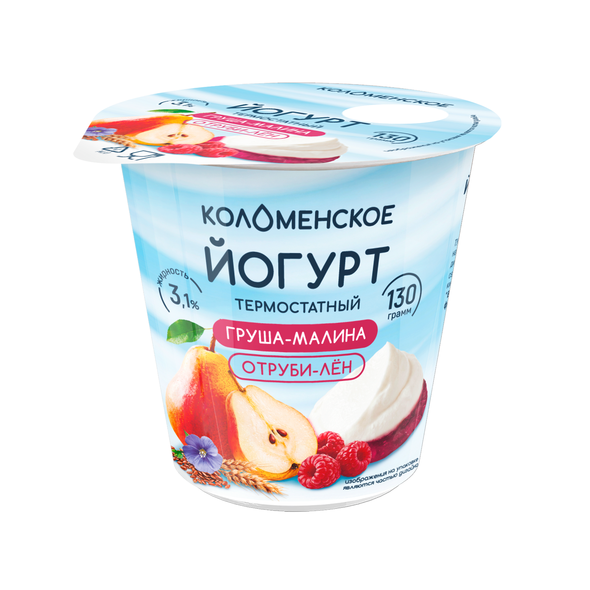 Йогурт «Коломенское» термостатный с наполнителем «Груша-малина-отруби-лён» с мдж 3,1%