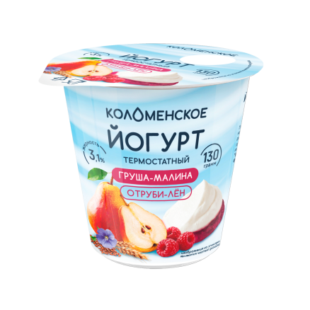 Йогурт «Коломенское» термостатный с наполнителем «Груша-малина-отруби-лён» с мдж 3,1%