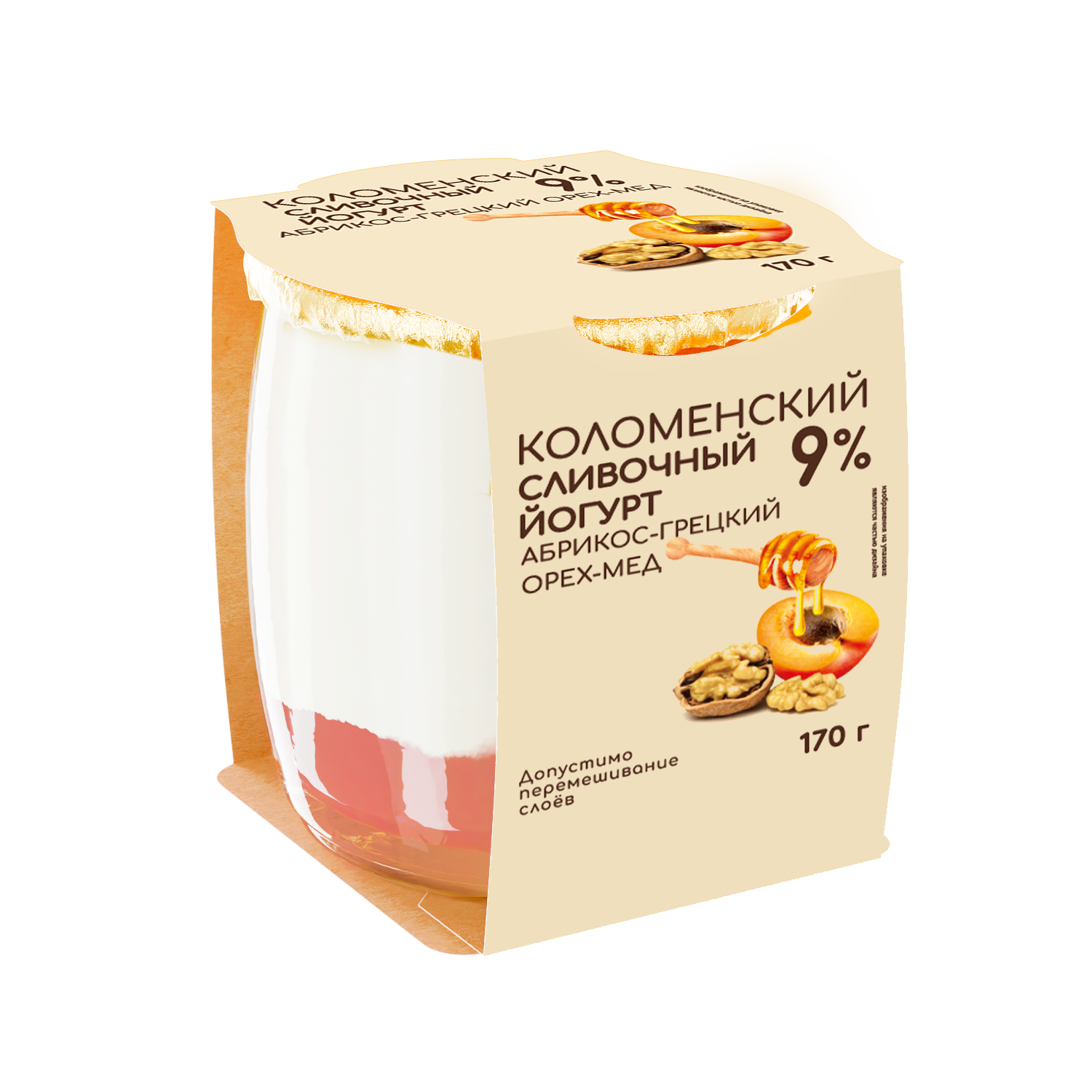Йогурт «Коломенский» сливочный с наполнителем «Абрикос - грецкий орех - мёд» с массовой долей жира 9%