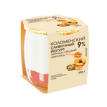 Йогурт «Коломенский» сливочный с наполнителем «Абрикос - грецкий орех - мёд» с массовой долей жира 9%
