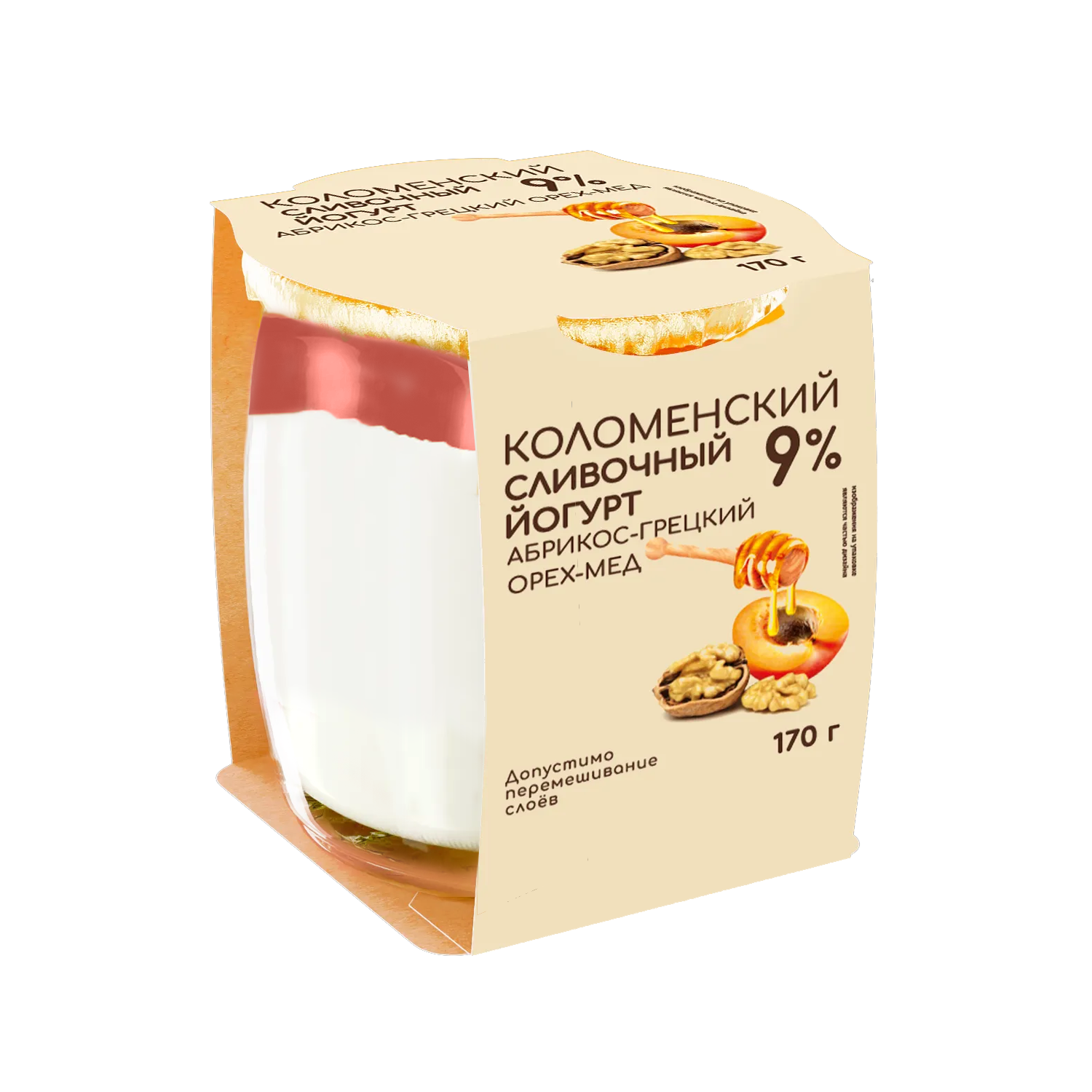 Йогурт «Коломенское» сливочный с наполнителем «Абрикос - грецкий орех - мёд» с массовой долей жира 9%