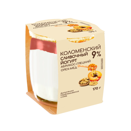 Йогурт «Коломенское» сливочный с наполнителем «Абрикос - грецкий орех - мёд» с массовой долей жира 9%