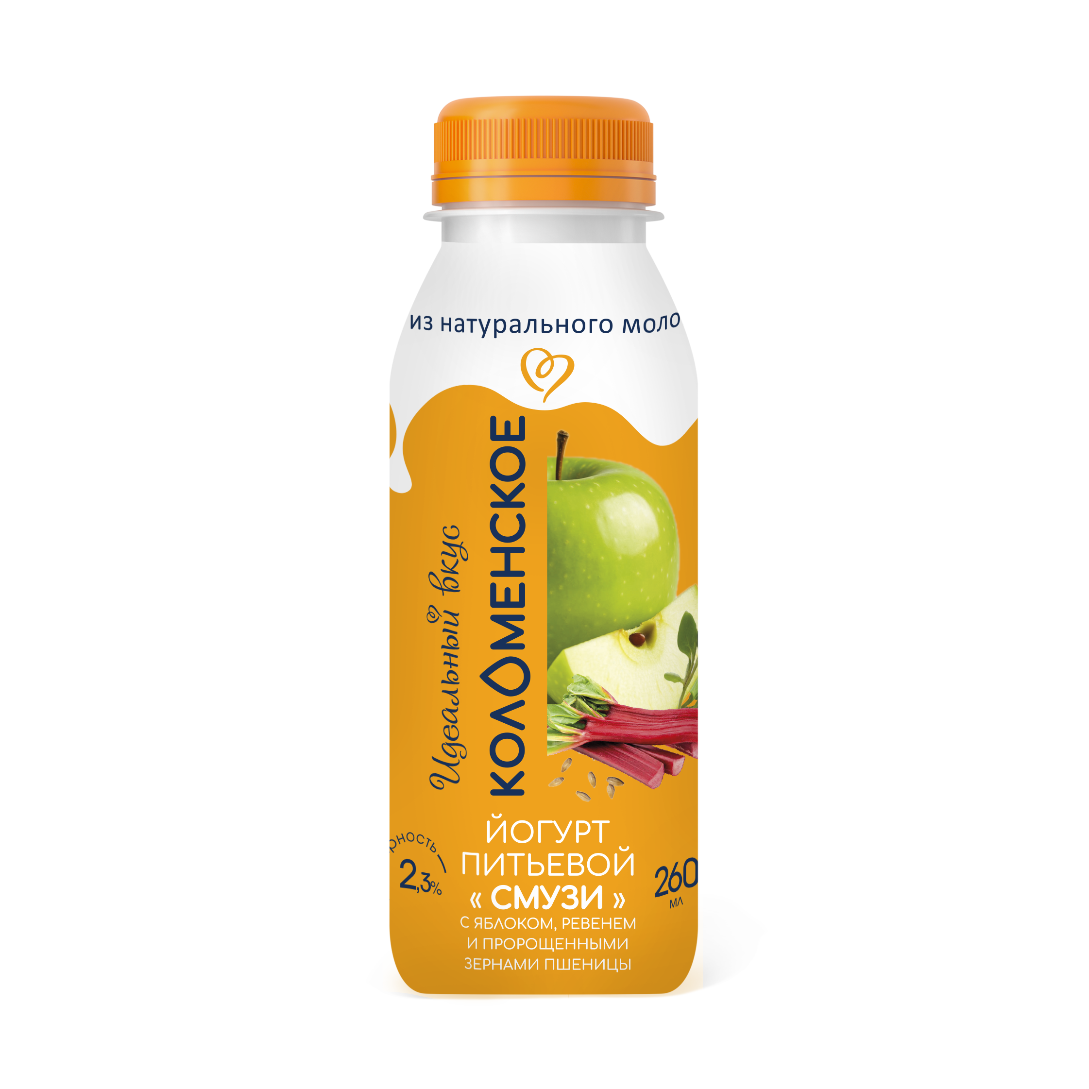 Йогурт «Коломенский» питьевой «Смузи» с яблоком, ревенем и пророщенными зёрнами пшеницы с массовой долей жира 2,3%