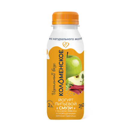 Йогурт «Коломенский» питьевой «Смузи» с яблоком, ревенем и пророщенными зёрнами пшеницы с массовой долей жира 2,3%