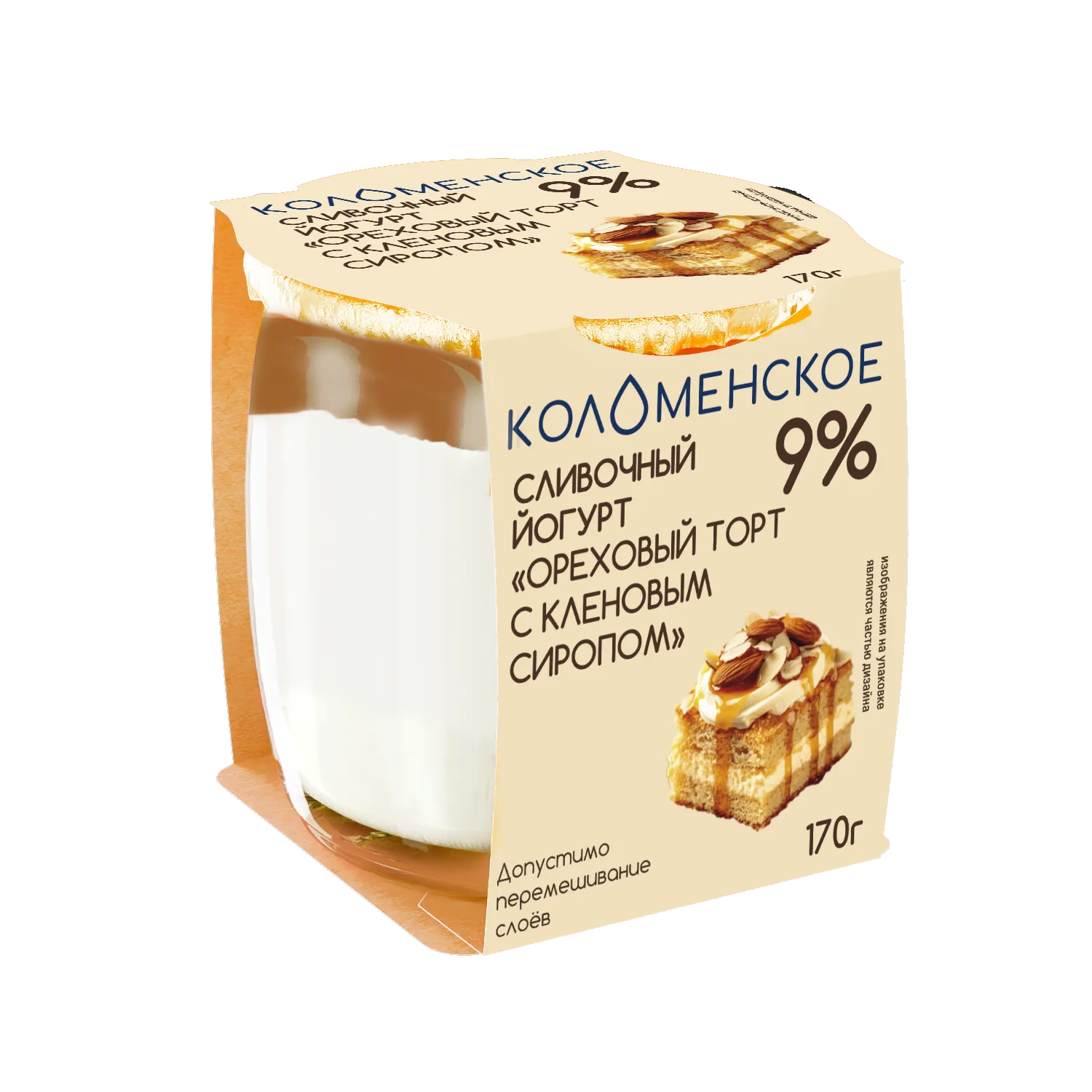 Йогурт сливочный «Коломенское» с наполнителем  «Ореховый торт с кленовым сиропом» с массовой долей жира 9,0%