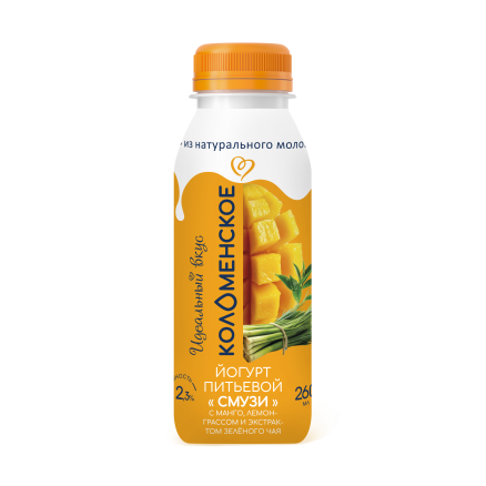 Йогурт «Коломенский» питьевой «Смузи» с манго, лемонграссом и экстрактом зелёного чая с массовой долей жира 2,3%