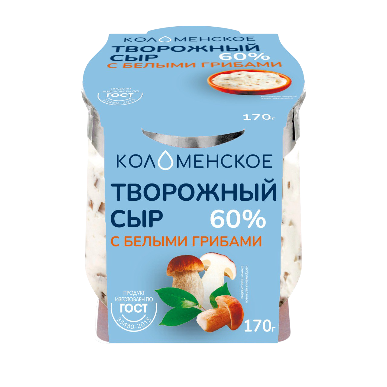 Сыр творожный «Коломенский» с белыми грибами, м.д.ж. в сухом веществе 60%, 170 г 