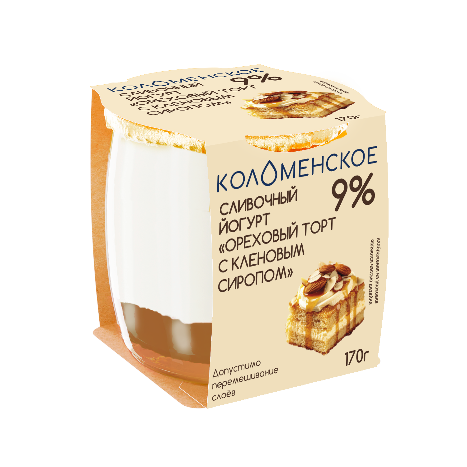 Йогурт сливочный «Коломенский» с наполнителем  «Ореховый торт с кленовым сиропом» с массовой долей жира 9,0%