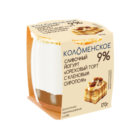Йогурт сливочный «Коломенский» с наполнителем  «Ореховый торт с кленовым сиропом» с массовой долей жира 9,0%