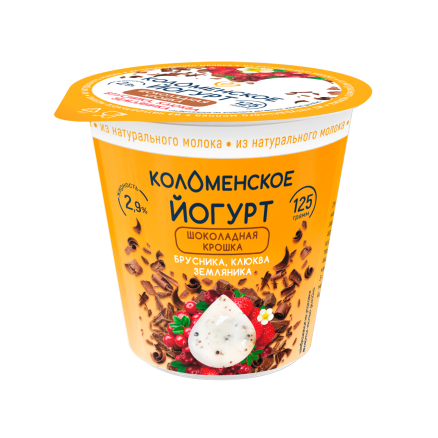 Йогурт «Коломенское» с шоколадной крошкой и наполнителем «Брусника-клюква-земляника» с мдж 2,9%
